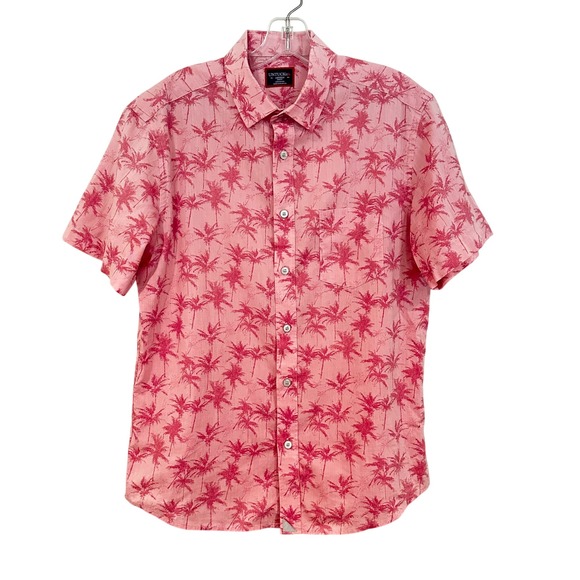 UNTUCKit Moldavia Palm Tree Shirt Mens Medium Slim Pink Hawaiian Preppy Retro - Picture 2 of 7
